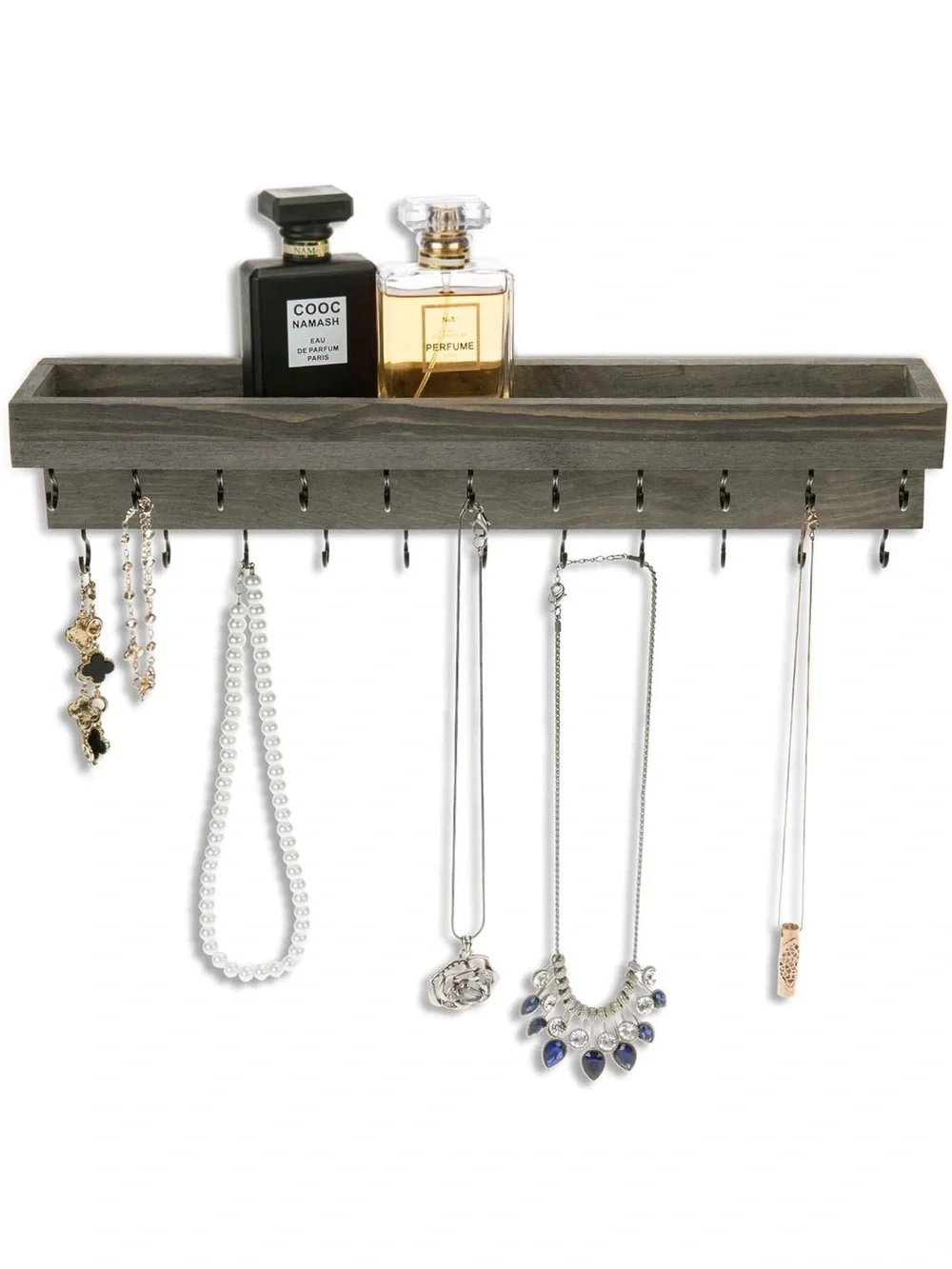 Wood Wall-Mounted Jewelry Organizer Shelf in Gray